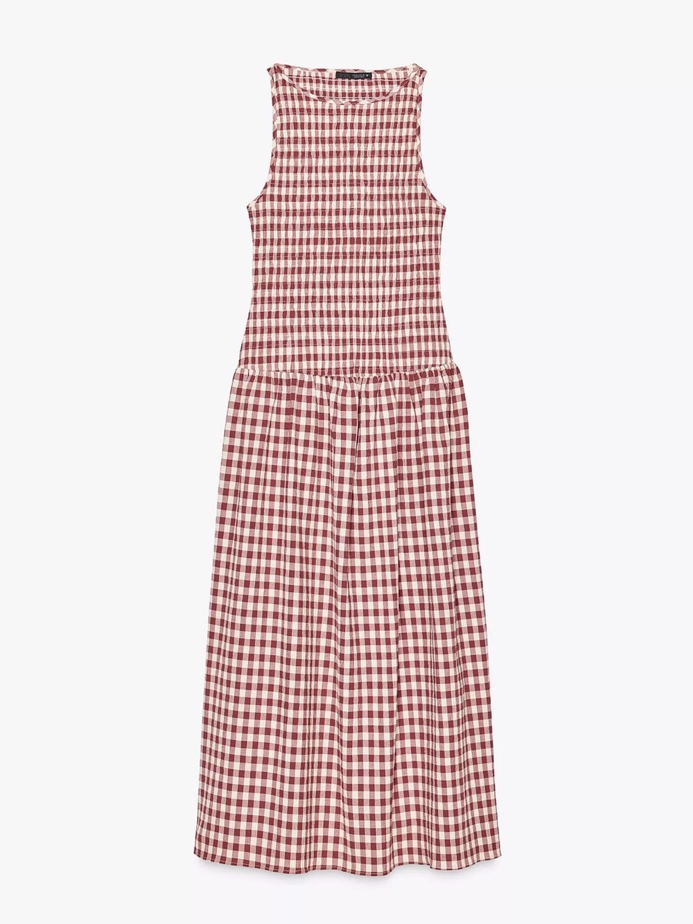 Never Worn Zara Red and White Gingham Smocked Midi Dress - Picture 2 of 2